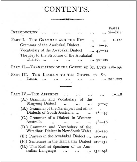 An Australian Language spoken by Awabakal, Threlkeld 1850 edited by John Fraser 1892. Contents. Univ of Newcastle. 
